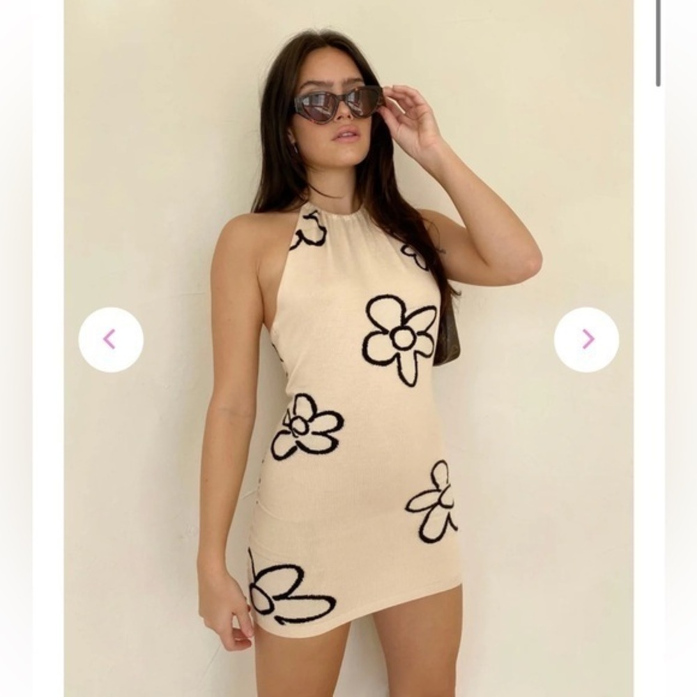 NWT Cream and Black Floral Knit Dress